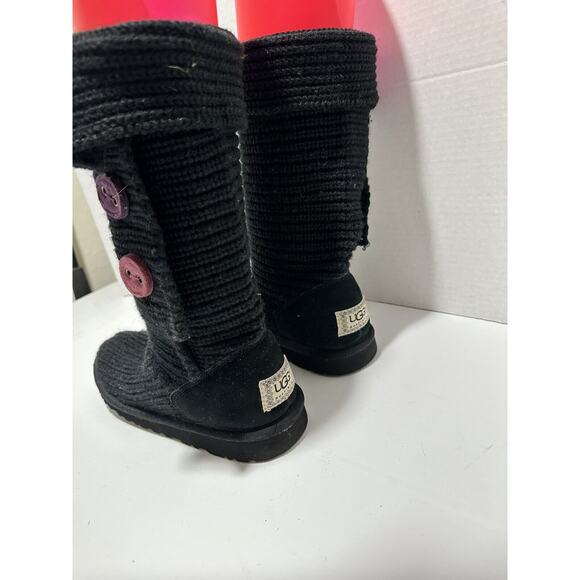 UGG CLASSIC CARDY 1967 KNIT BUTTON BLACK‎ TALL BOOTS US Sz 6 WOMEN Discontinued - Picture 10 of 13